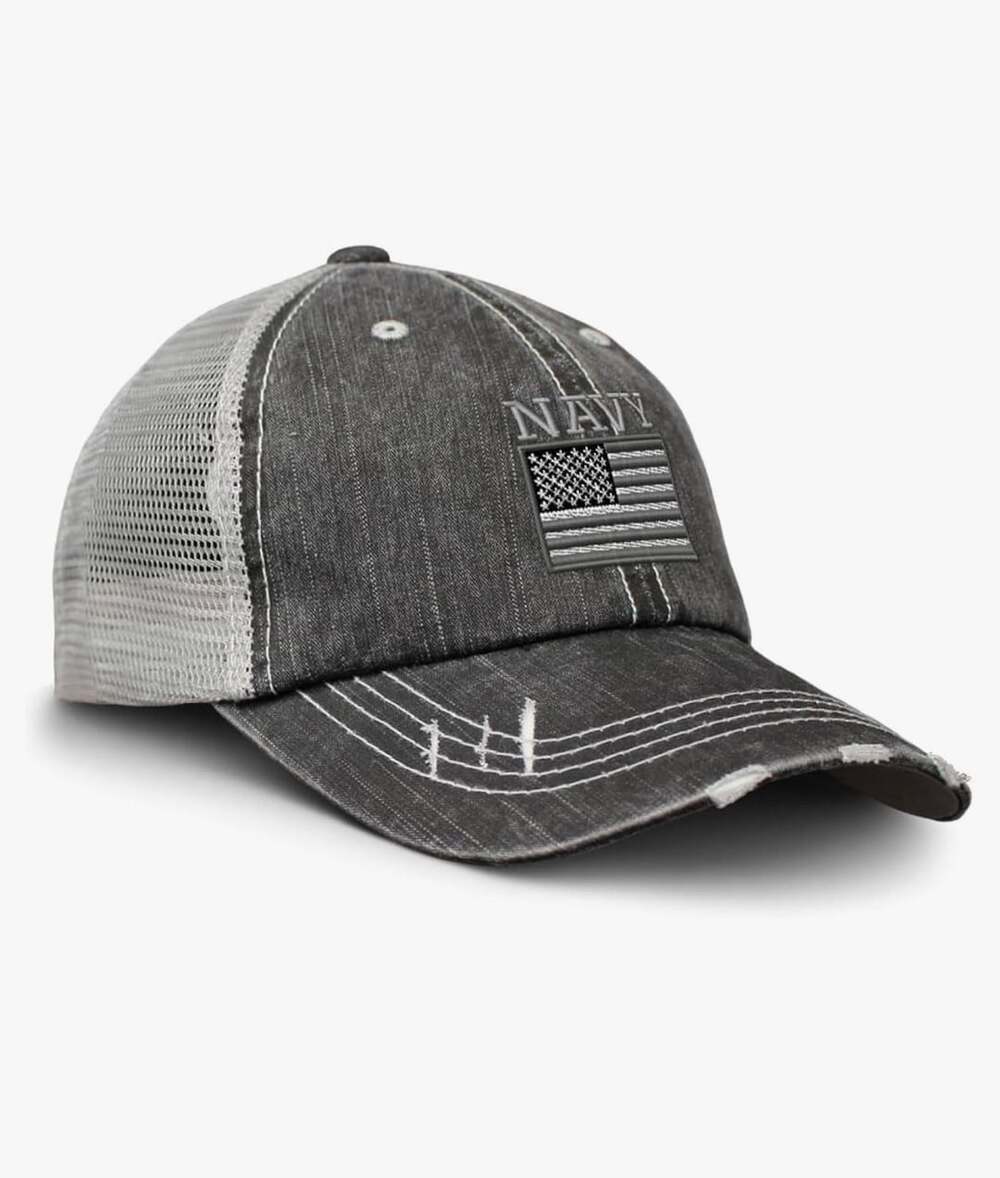 Speedy Pros US Navy American Flag Distressed Trucker Hat